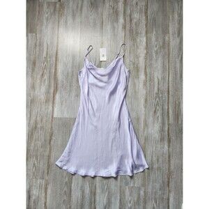 NWT Lola Grace Cowl Neck Satin Mini Slip Dress Lilac Purple Sleeveless Sz M